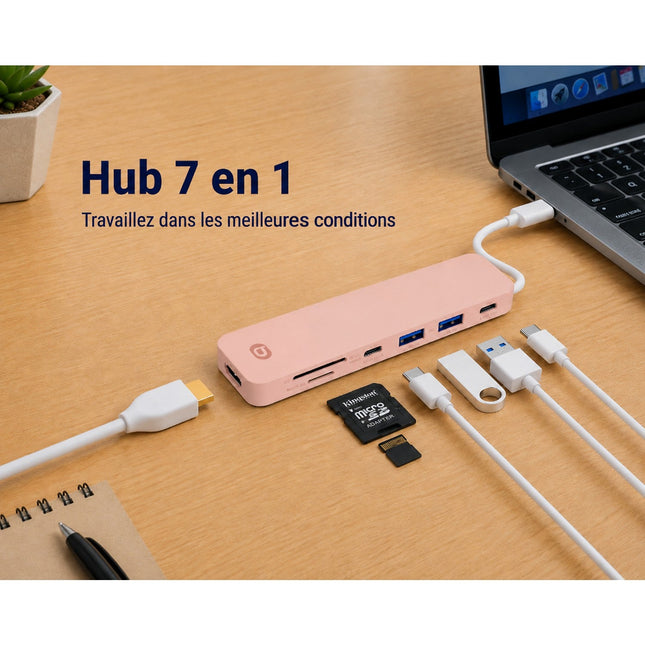 Hub ESSENTIELB 7 en 1 USB C Rose