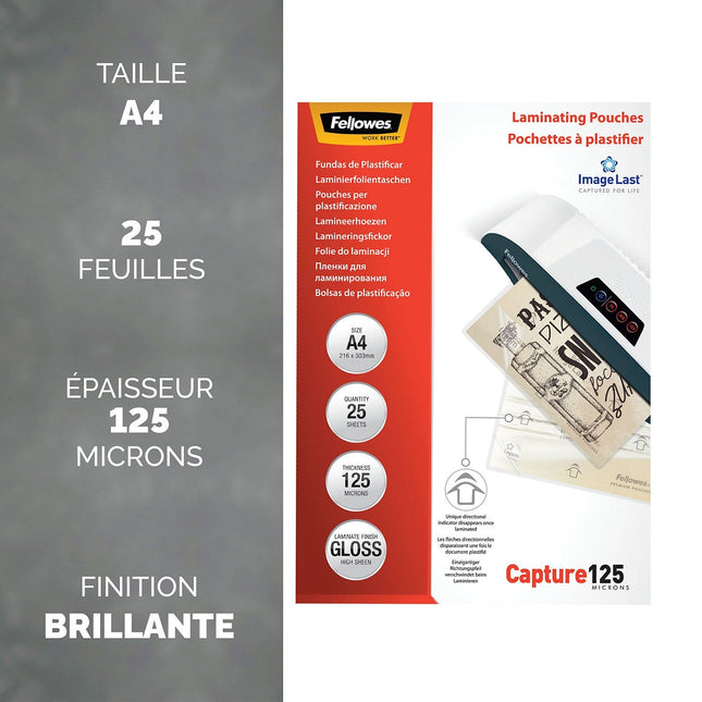 Consommable de bureau pour plastifieuse FELLOWES Poch A4 125 Micr