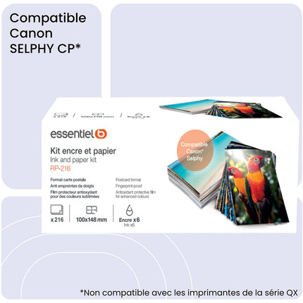 Kit papier + encre ESSENTIELB compatible Canon Selphy KP-108 tirages