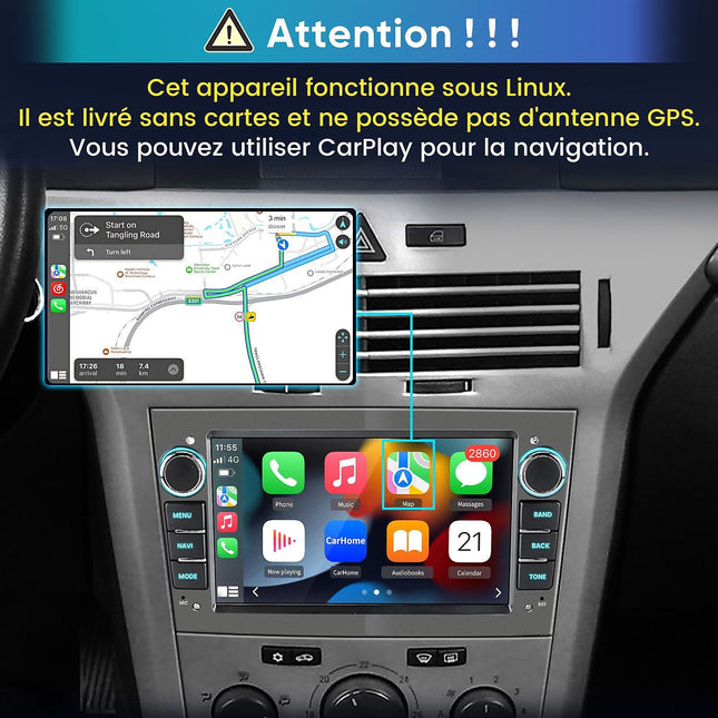 Autoradio connecté JUNSUN pour Opel Corsa D/Astra H Gris 7"Carplay