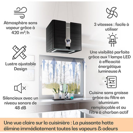 Hotte décorative îlot KLARSTEIN Futurelight îlot 420 m³/h LED Wifi inox