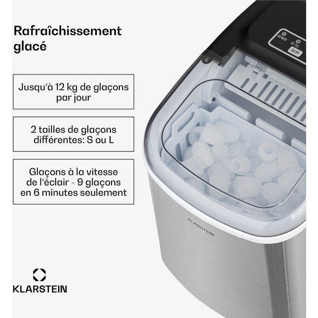 Machine à glaçons KLARSTEIN Caldwell 12 kg de glaçons/24h auto Inox Reconditionné