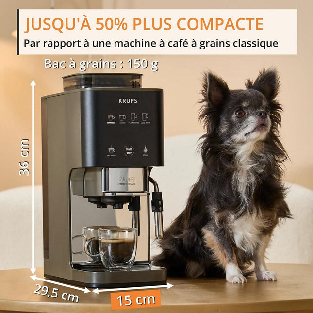 Expresso Broyeur KRUPS Coffee Crush Experience, Machine à café à grains ultra compacte SA403BE0