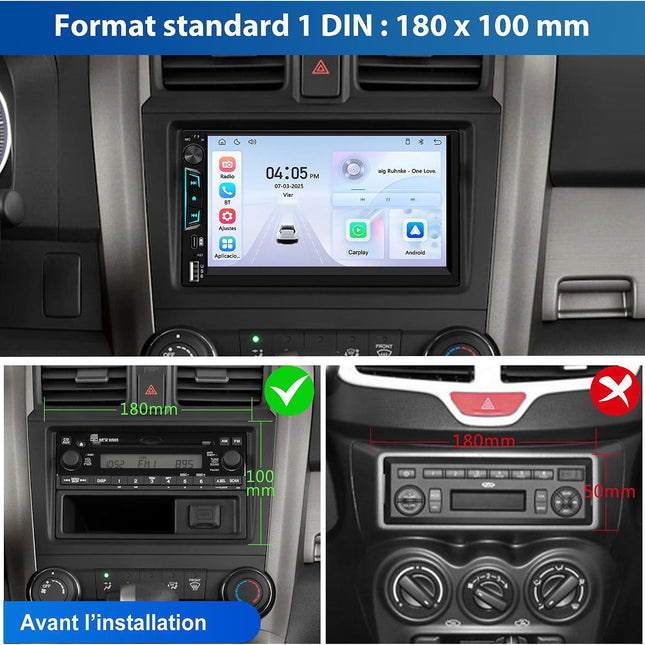 Autoradio connecté JUNSUN 7" caméra de recul microphone CarPlay