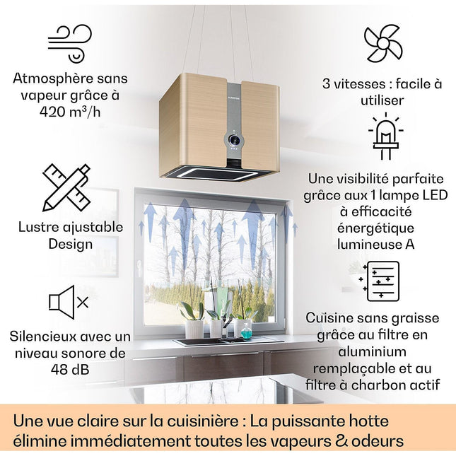 Hotte décorative îlot KLARSTEIN Futurelight îlot 420m³/h Wifi LED inox