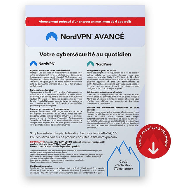 ESD NORDVPN Avancé Pack 1 an de Cybersécurité