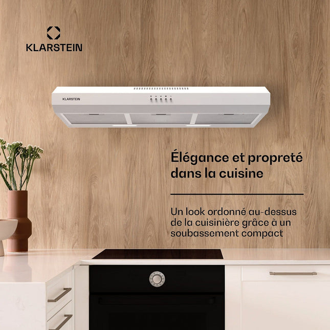 Hotte casquette KLARSTEIN Contempo 90cm encastrée 200m³/h blanc