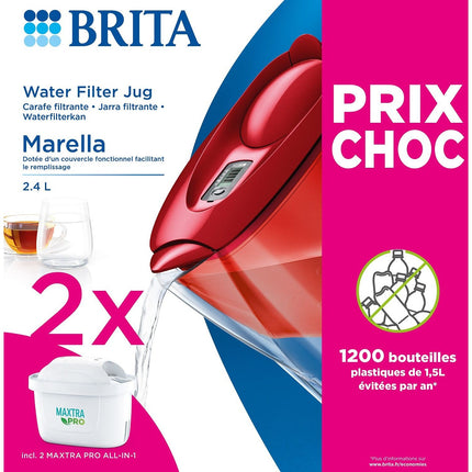 Carafe filtrante BRITA Marella 2 mois MAXTRA PRO rouge PRIX CHO