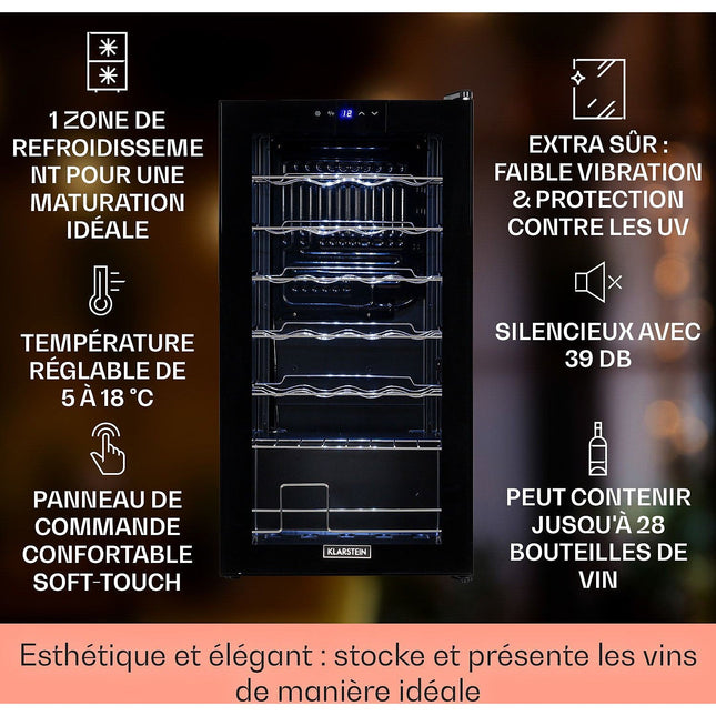 Cave à vin polyvalente KLARSTEIN Shiraz 28 Uno 74L 28bt 5-18°C Tactile