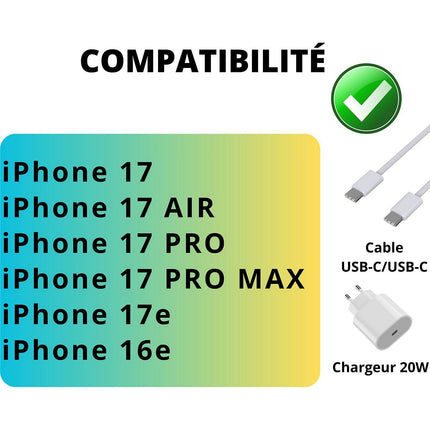 Chargeur USB C PHONILLICO iPhone 17/17 AIR/17 PRO/17 PRO MAX/17e