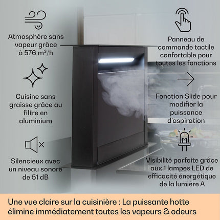 Hotte escamotable KLARSTEIN Royal Flush Eco 60 cm 714 m³/h A+ Noir