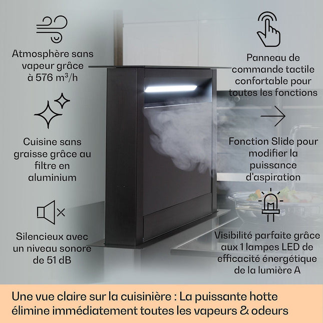 Hotte escamotable KLARSTEIN Royal Flush Eco 60 cm 714 m³/h A+ Noir