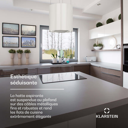 Hotte décorative îlot KLARSTEIN Barett îlot Ø 35cm 558 m³/h LED blanc