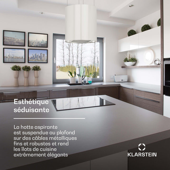Hotte décorative îlot KLARSTEIN Barett îlot Ø 35cm 558 m³/h LED blanc