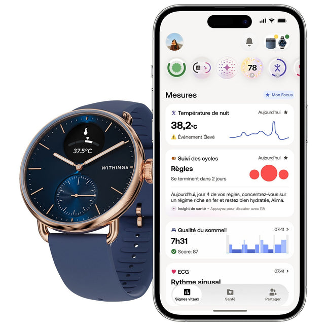 Montre santé WITHINGS Scanwatch 2 38mm Rose Gold Bleue