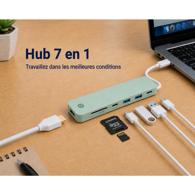 Hub ESSENTIELB 7 en 1 USB C Vert