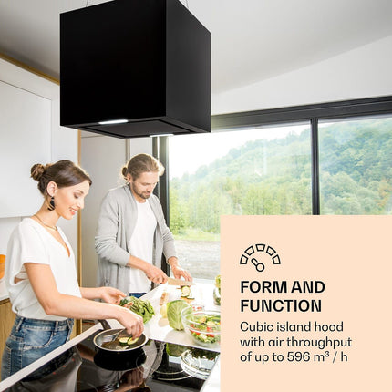Hotte décorative îlot KLARSTEIN Lustre en îlot 596m³/h LED CEE A noir