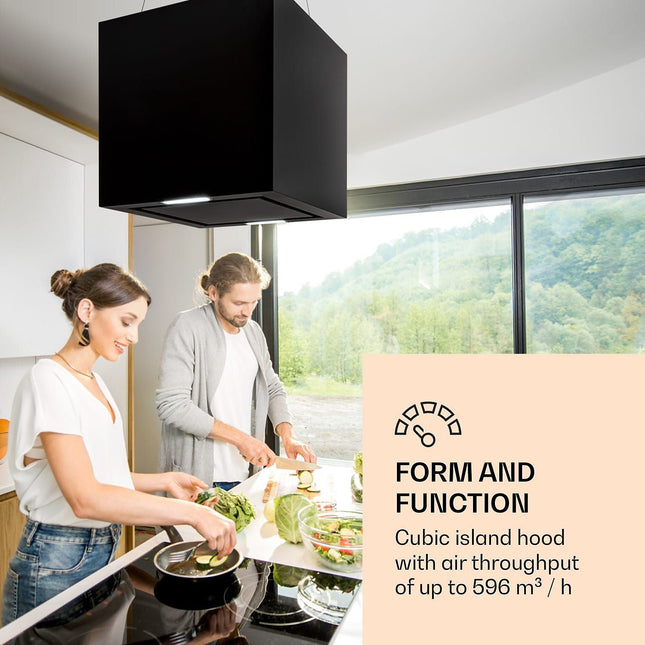 Hotte décorative îlot KLARSTEIN Lustre en îlot 596m³/h LED CEE A noir