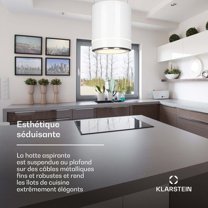 Hotte décorative îlot KLARSTEIN Tron Ambience îlot Ø 38cm 540m³/h blanc