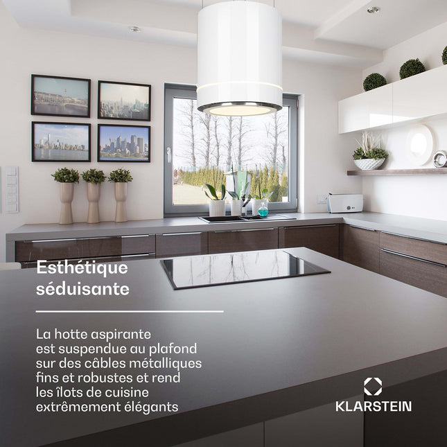 Hotte décorative îlot KLARSTEIN Tron Ambience îlot Ø 38cm 540m³/h blanc