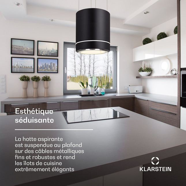 Hotte décorative îlot KLARSTEIN Tron Ambience Ø 38 cm 540 m³/h noir