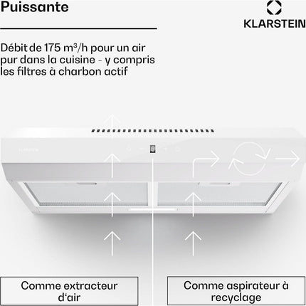Hotte casquette KLARSTEIN ContempoNeo 60cm encastrée 175m³/h blanc