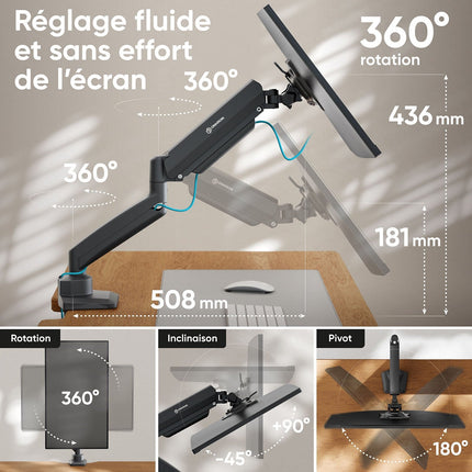Support écran PC ONKRON Bras Écran PC 13"–32", 10 kg, G80-B Noir