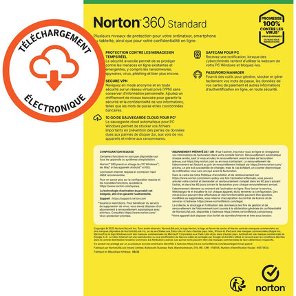 Logiciel antivirus et optimisation NORTON 360 Standard 10Go SE 1 poste