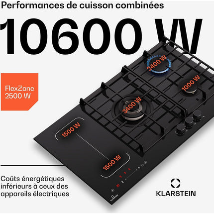 Plaque mixte induction gaz KLARSTEIN MultiChef 5 zones 3 feux gaz Flex noire