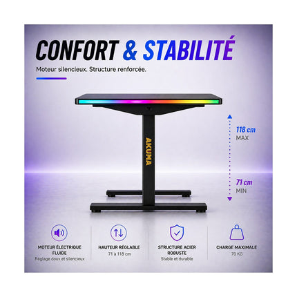 Bureau gamer AKUMA D03 Motorisé Carbone RGB