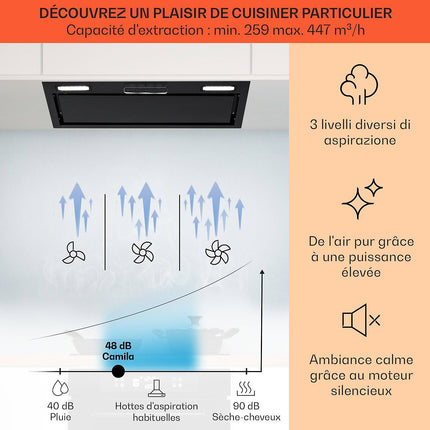 Hotte encastrable KLARSTEIN Camila encastrée 70cm 397m³/h LED inox