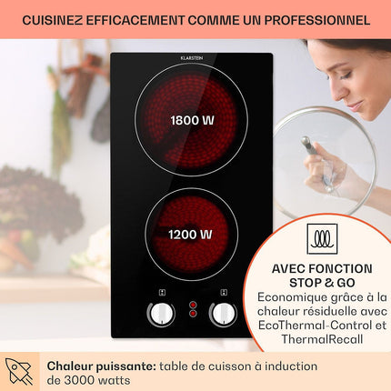 Domino vitrocéramique KLARSTEIN EasyCook Domino 2 feux 3000 W noire