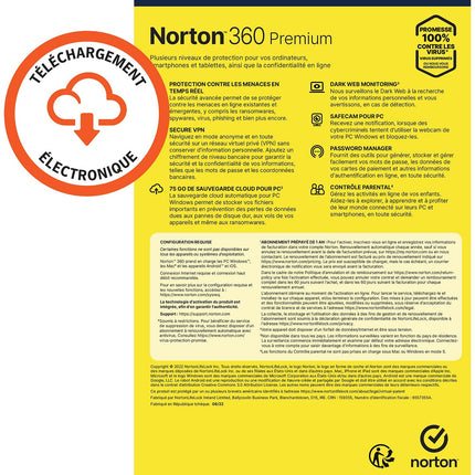 Logiciel antivirus et optimisation NORTON 360 PREMIUM 75Go SE 10 postes