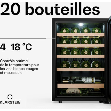 Cave à vin polyvalente KLARSTEIN Bevora 4 clayettes 62L 20 bt 43 cm Noir