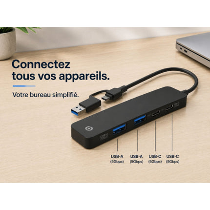 Hub USB C ESSENTIELB 4 en 1 USB C Noir - Vr