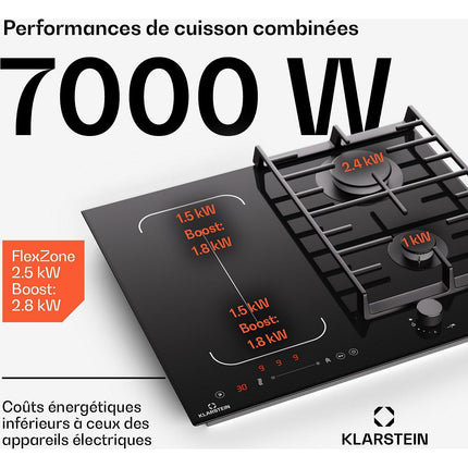 Plaque mixte induction gaz KLARSTEIN MultiChef 4 zones 2 feux gaz Flex noire