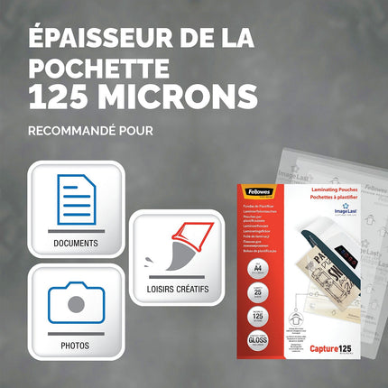 Consommable de bureau pour plastifieuse FELLOWES Poch A4 125 Micr