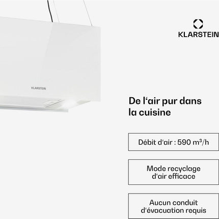Hotte décorative îlot KLARSTEIN Kronleuchter îlot 60cm 590m³/h LED blanc