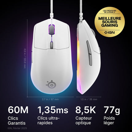 Souris Gamer Filaire STEELSERIES Rival 3 Gen 2 Blanche