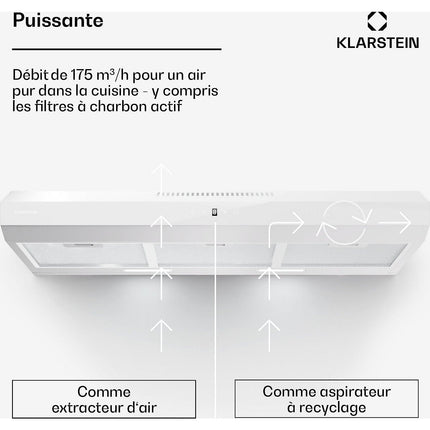 Hotte casquette KLARSTEIN ContempoNeo 90cm encastrée 175m³/h blanc