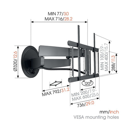 Support mural TV VOGEL'S TVM 7675 MOTIONMOUNT 40-77''