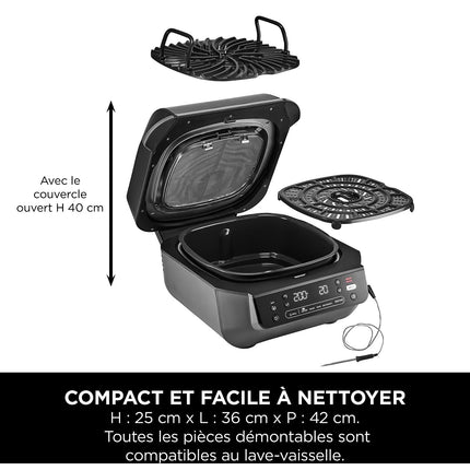 Grille-viande NINJA Foodi Air Grill EG351 gris thermosonde à poser, 25.5x24.5 cm