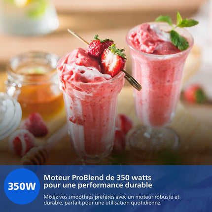Blender PHILIPS HR2672/02 Blender mixeur bleu Série 3000, x2 gourdes Blend & Go 0.6L, 350W