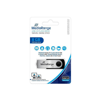 Clé USB MEDIA-RANGE 8go USB2.0 argent