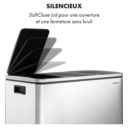 Poubelle de cuisine tri sélectif KLARSTEIN Grandmaster Trash pédale 54L 3x18L Inox