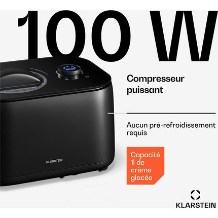 Turbine à glace KLARSTEIN Machine à glace 1L 100W Noir FrostFusion