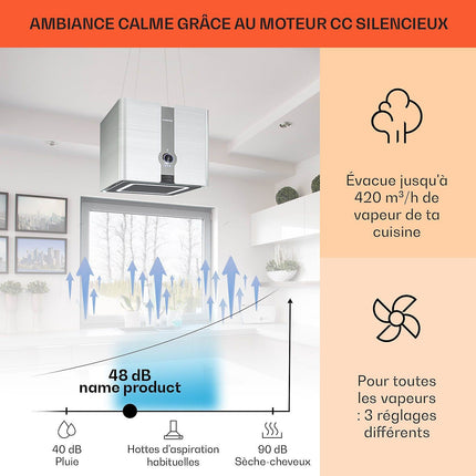 Hotte décorative îlot KLARSTEIN Futurelight îlot 420 m³/h LED Wifi inox