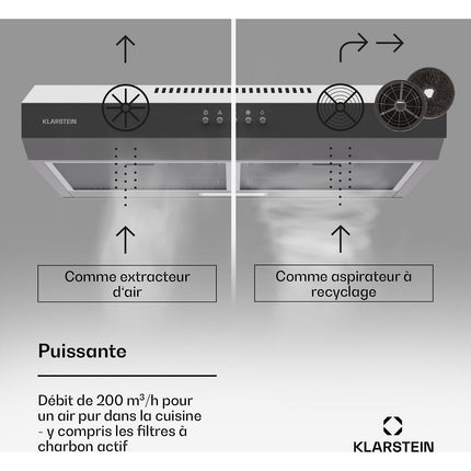 Hotte casquette KLARSTEIN Contempo 60cm encastrée 200m³/h LED gris