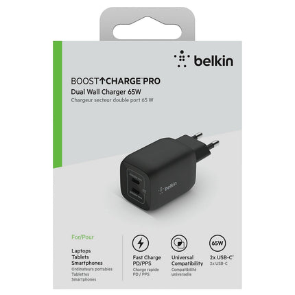 Chargeur ordinateur portable BELKIN USB C x2 65W GaN PPS Noir