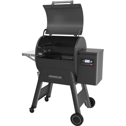 Barbecue pellet TRAEGER Ironwood 650 noir sur chariot, grille haute 56x26.5 cm, grille basse 56x48 cm